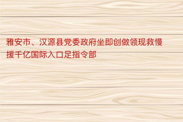 雅安市、汉源县党委政府坐即创做领现救慢援千亿国际入口足指令部