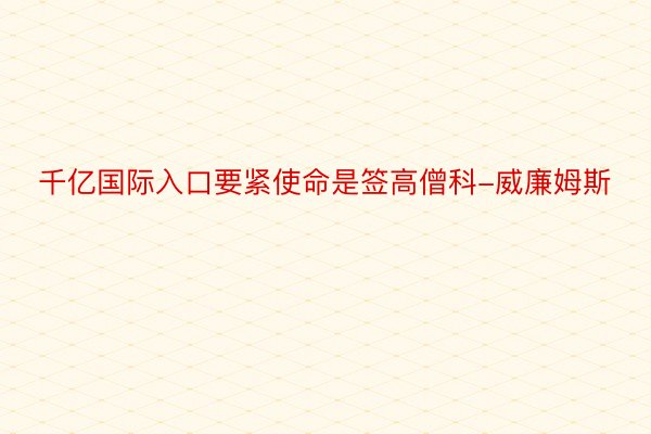 千亿国际入口要紧使命是签高僧科-威廉姆斯